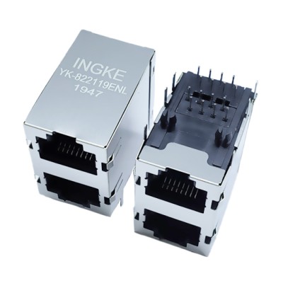YK-822119ENL cross 5569381-1 TE 2X1 Ports RJ45 Ethernet Connector without Magnetic with EMI Finger