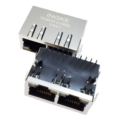 YKGD-811219BNL 1X2 1000Base-T RJ45 Ethernet Connector Gigabit Magnetic Jack with 30U" Gold Plating cross HR971271C