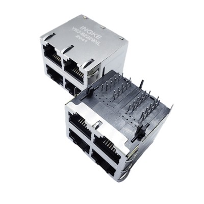 YKJ-82229NL 10/100Base-T 2x2 Ports RJ45 Magjack Connector Stacked Ethernet Jack