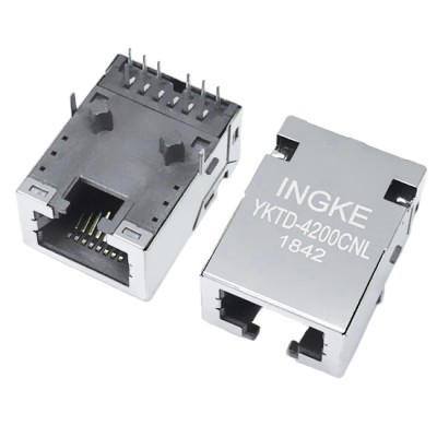 INGKE YKTD-4200CNL 10G Base-T 1x1 Tab Down Low Profile RJ45 Magjack Connector(10GbE)